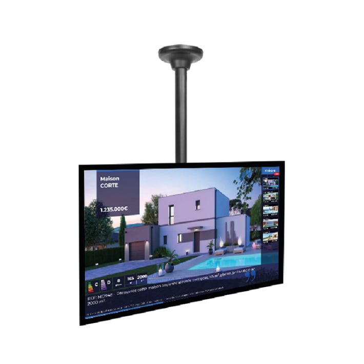 Pied industriel modulaire pour écran vitrine